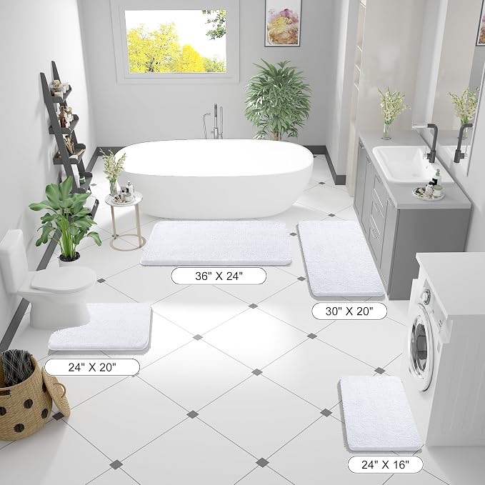 OLANLY Bathroom Runner Rugs 47x20, Extra Soft Absorbent Chenille Bath Rugs, Rubber Backing Quick Dry, Machine Washable Long Bath Mats for Bathroom Floor, Tub and Shower, Home Decor Accessories, White