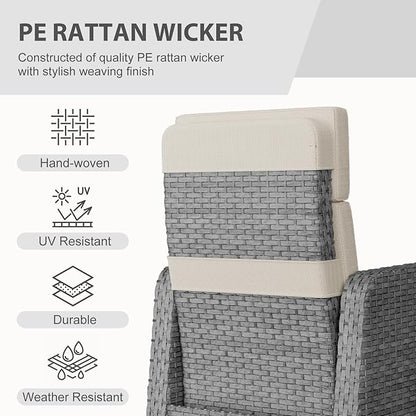 Restland Outdoor Recliner with Independent Adjustable Back & Footrest Wicker Patio Reclining Chair with Flip Table Comfortable Lounge Chair & Thick Cushion for Deck, Porch (3 Piece, Beige)