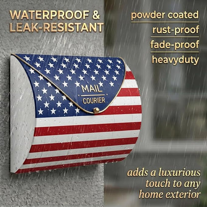 American Flag Wall Mount Mailbox for Outside, Waterproof Metal Mailbox with Rust-Proof Galvanized Steel, Large Capacity Mailbox for House, Independence Day Patriotic Decor
