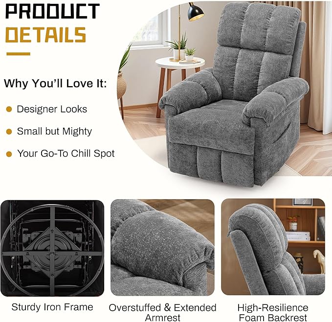 Korser Recliner Chair, Swivel Rocker Recliner Chair