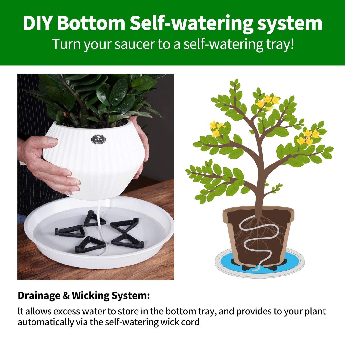 ORIMERC 24 Pack Adjustable Plant Pot Toes with Watering Wick, Plant Pot Riser Support Planter Off Deck Floor to Prevent Stains, Plant Pot Lifters for Outdoor Indoor planters, Large Size