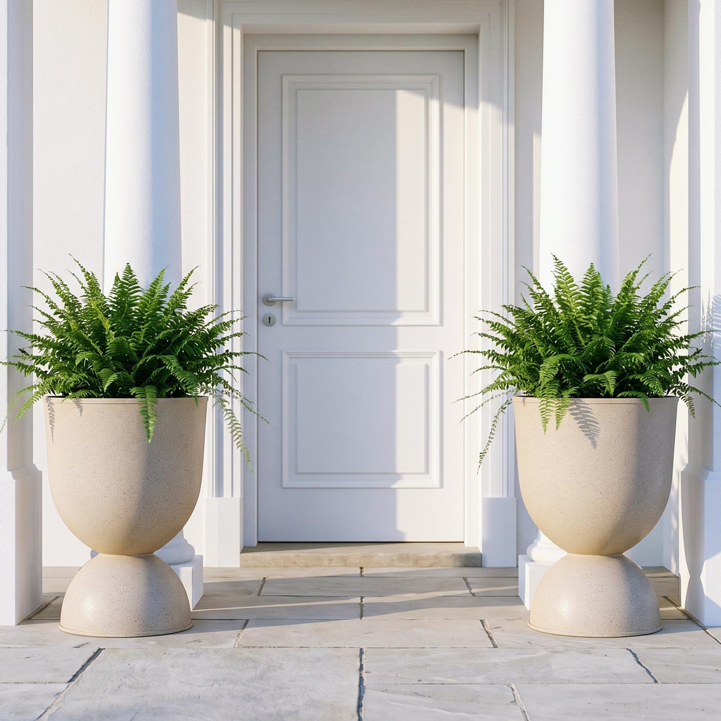 KOL Planters Flower Pots, Large Plastic Urn Planters for Indoor Outdoor Plants, Beige Pedestal Planter Pots, 23 Inch Tall Decorative Planters with Drainage Holes & Plugs for Patio Garden, 1 Pack