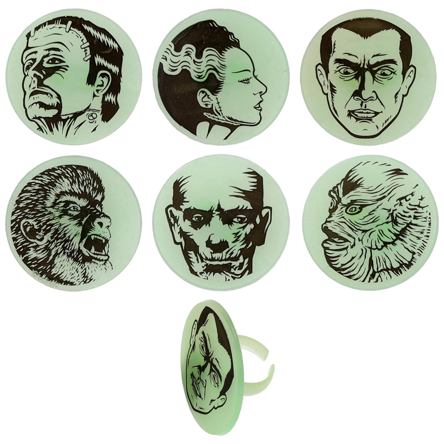 24 Universal Monsters Glow In The Dark Cupcake Rings, Halloween Cupcake Decorations, Including Dracula, Frankenstein, Wolf Man, The Mummy, Invisible Man, Food Safe Cupcake Toppers – 24 Pack