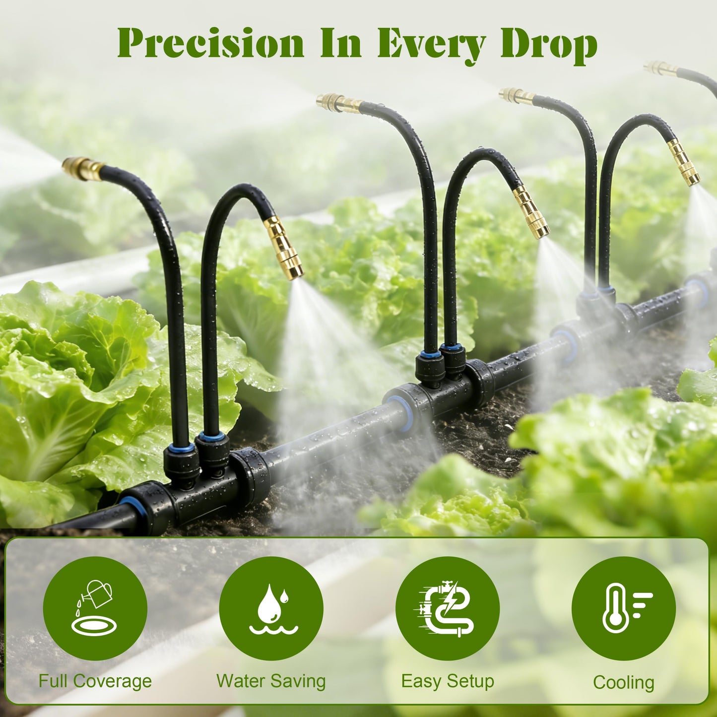 Drip Irrigation System for Garden, Automatic Watering System with Adjustable 360° Copper Spray Nozzles, DIY Drip Irrigation Kit for Yard, Lawn, Greenhouse, Raised Beds & Potted Plants (40FT)
