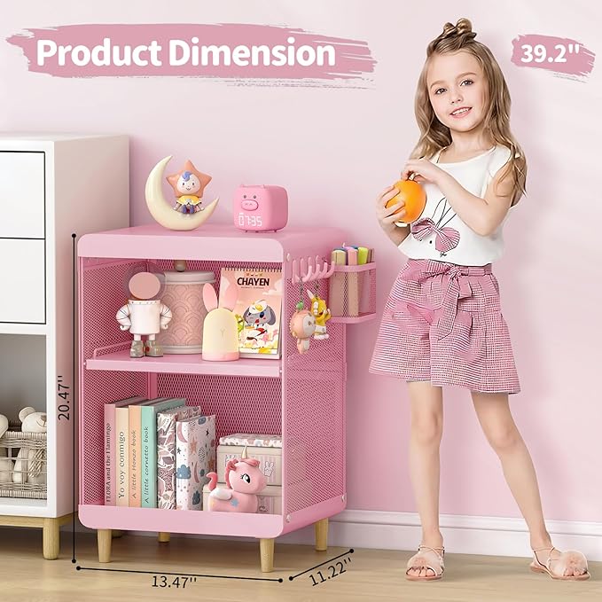 SYKIARIOL Kids Nightstand for Girls, Metal Bedside Table