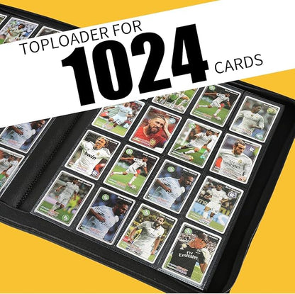 16-Pocket Business Card Binder holds 1024 Cards, Premium Diamond PU Leather Name Card Holder Organizer with Zipper, Black Sleeves Side Loading Card Book for Collectors & Office(black)