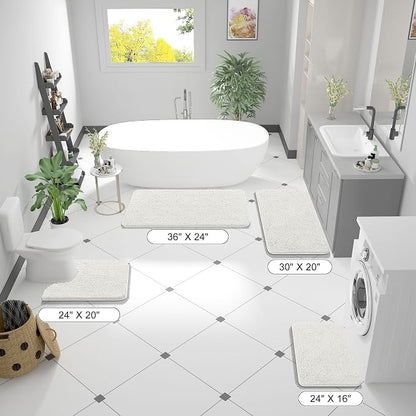 OLANLY Bathroom Runner Rugs 47x17, Extra Soft Absorbent Chenille Bath Rugs, Rubber Backing Quick Dry, Machine Washable Long Bath Mats for Bathroom Floor, Tub and Shower, Home Decor Accessories, Ivory