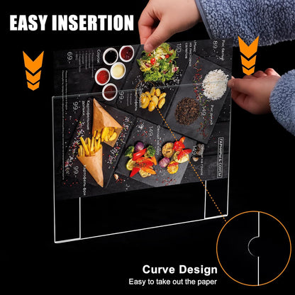 12pack 8.5 X 11 Wall Mount Acrylic Sign Holder with Tape, Clear Plastic Menu Holder, Unbreakable Table Sign Holder for Office, Restaurant, Store, School and Home Use with Notch