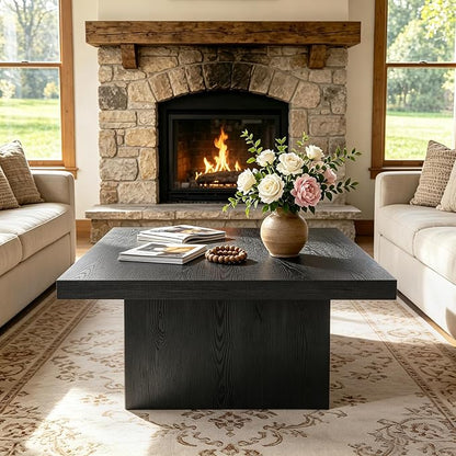 Square Coffee Table,Wooden Living Room Table,Center Table with a Large Tabletop,35.4" x 35.4",for Small Spaces, Apartments, Living Rooms, Black