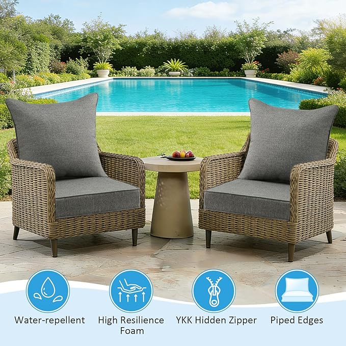 Sunbrella Outdoor Deep Seat & Back Cushion Set, 24 x 24 Inch Water Repellent