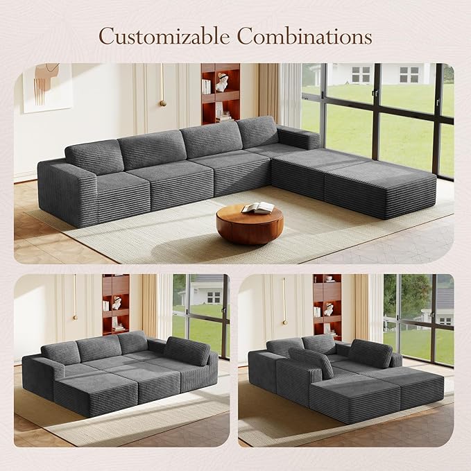 Vesgantti 159" Large Modular Sectional Sofa, U-Shaped Corduroy Cloud Couch