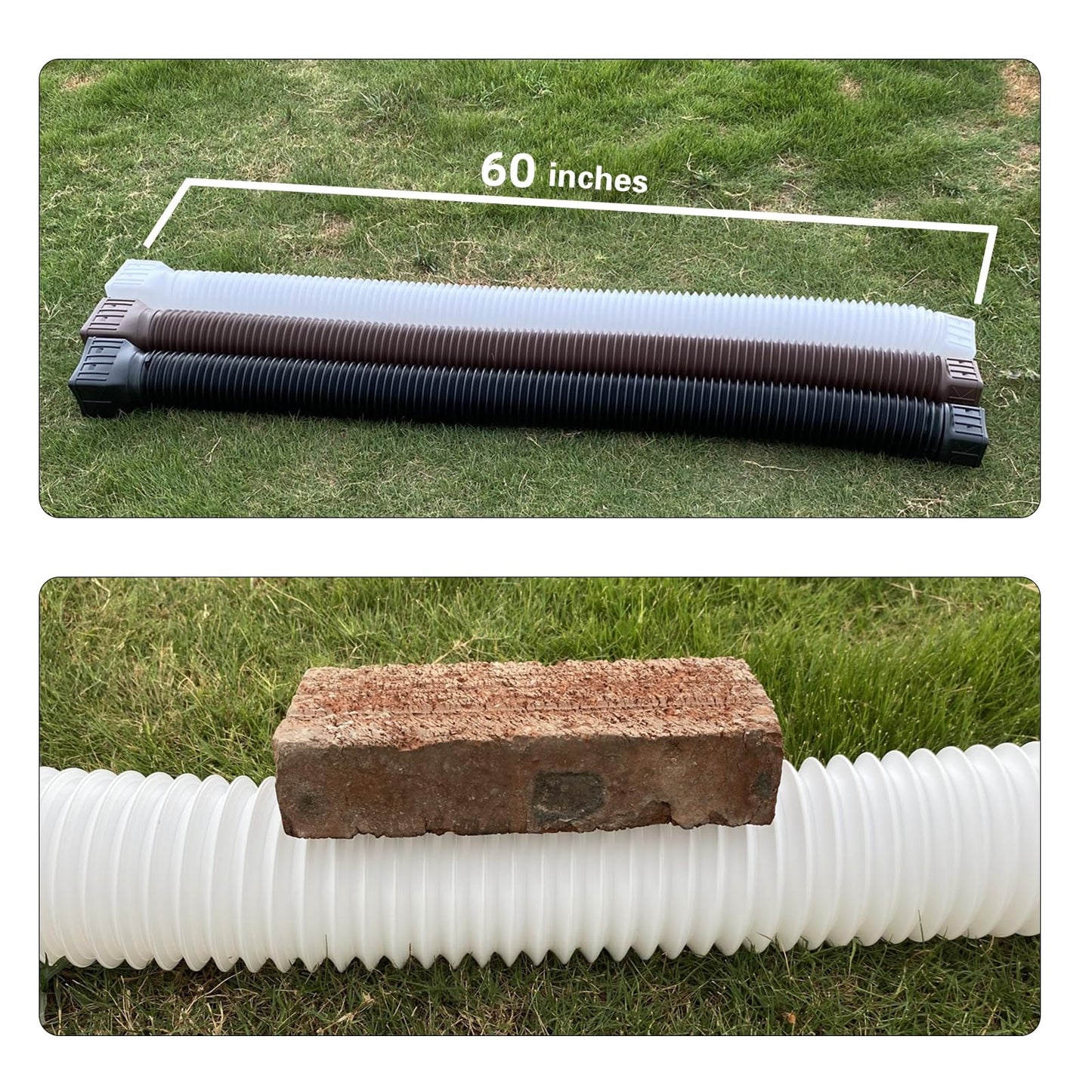 2 Pack Flexible Rain Gutter Downspout Extensions,Drain Downspout Extender,Gutter Extension Flexible,Down Spout Drain Extension Pipes,Extendable from 21 to 60 Inches (Brown)