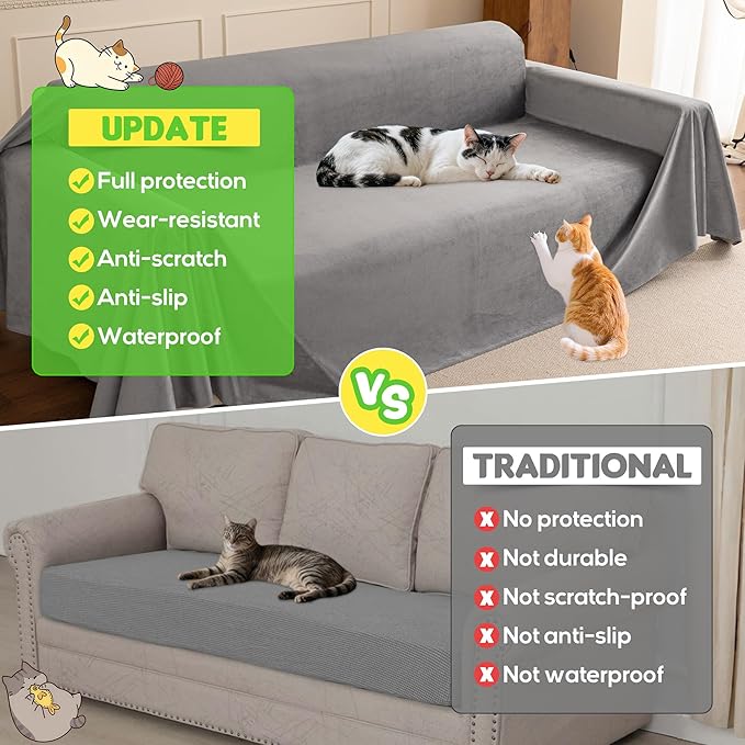 Loiion Velvet Sofa Cover, Ultra Soft Waterproof Non-Slip Couch Cover
