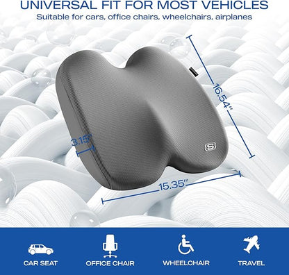 Skechers Seat Cushion, Ergonomic Memory Foam Cushion for Long Sitting Hours on Office & Home Chair, Car Seat Cushion for Sciatica, Coccyx Cushion,Gray