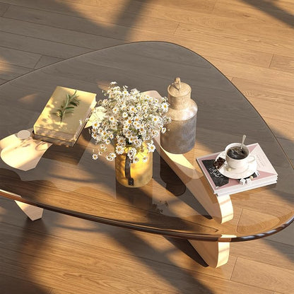 Coffee Table for Living Room Mid Century Modern Center Small Table with Glass Top and Wood, Original Transparent(45 Inch)
