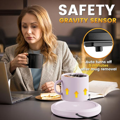 Fast Heating Mug Warmer - 4 Temp Settings & 1-12H Timer, Coffee Cup Warmer Plate for Desk Auto Shut Off, Ideal Beverage Warmer Gift for Coffee, Tea, Milk (Purple)