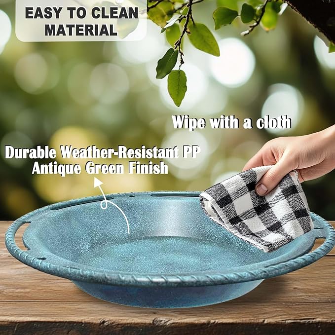 Hanging Bird Bath & Feeder Bowl, 12 in Outdoor Bird Bath with Chains, Durable Weather-Resistant PP, Antique Blue, Backyard Garden Decor