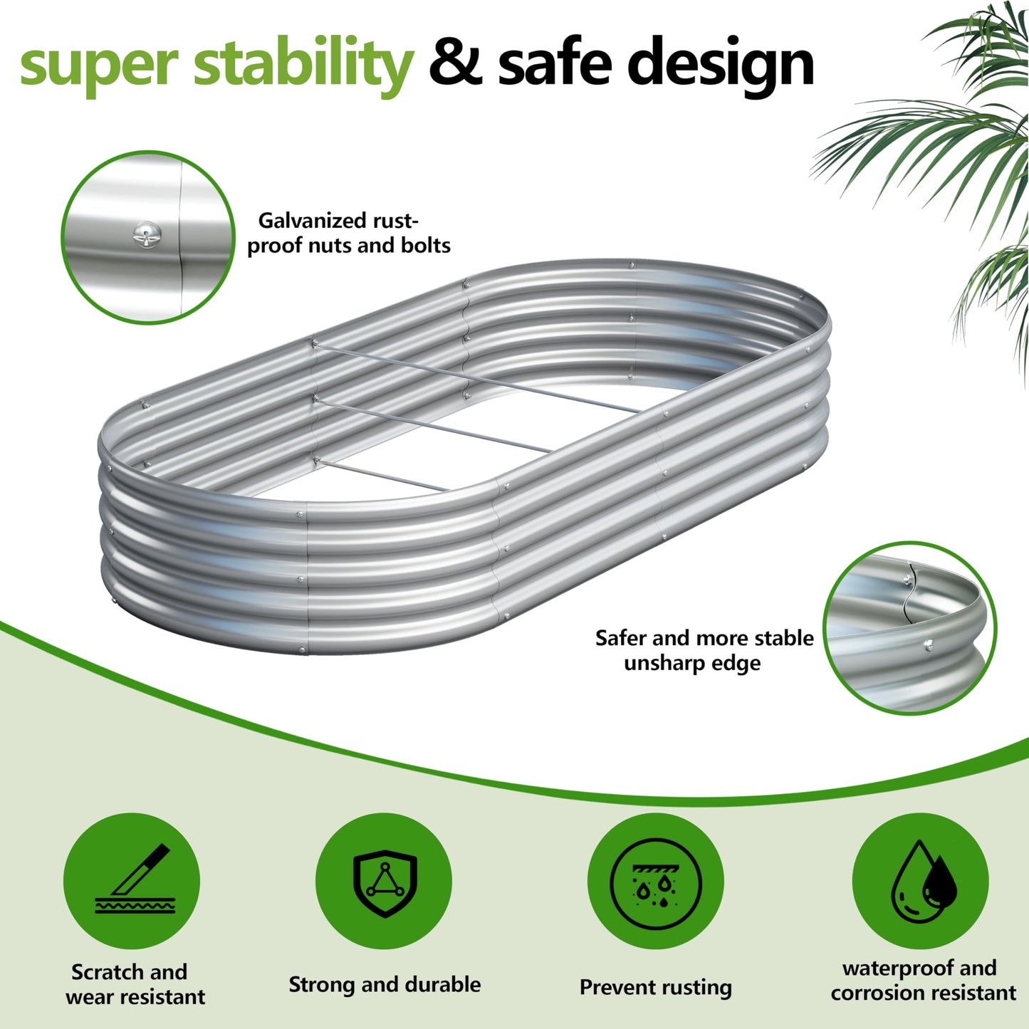 Easllre 2PCS 8x4x1ft Galvanized Metal Raised Garden Bed Kit,Outdoor Planter Box Vegetables,Flowers,Herbs Durable Rust-Resistant Patio Gardening Beds
