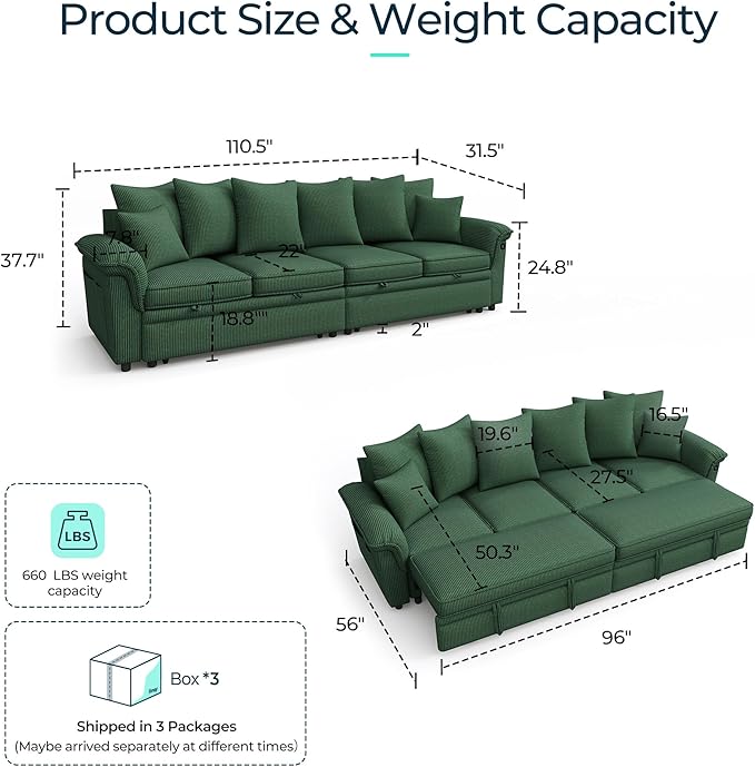 LINSY HOME Oversized Sectional Sleeper Sofa