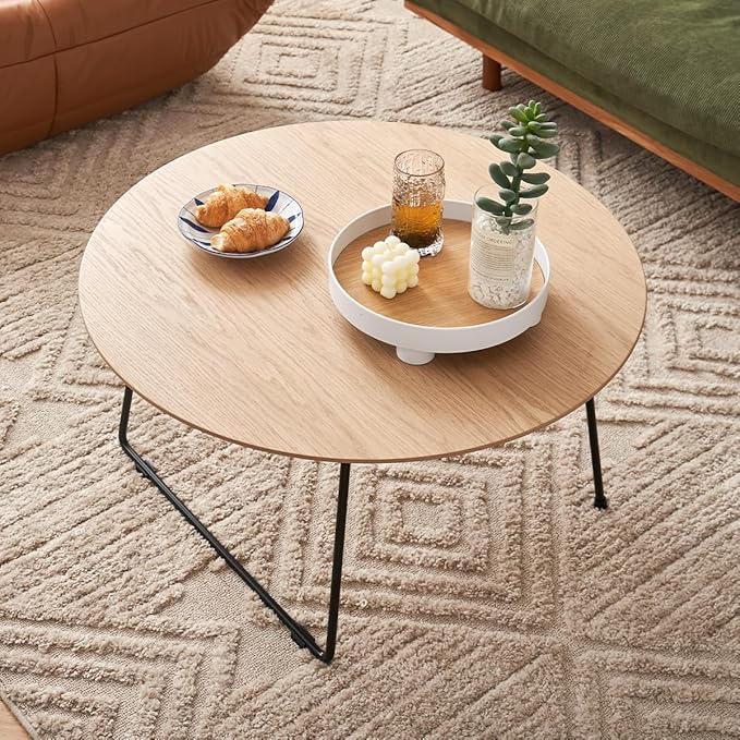 Modern Round Coffee Table 32 in, Acacia Wood Finish Living Room Table