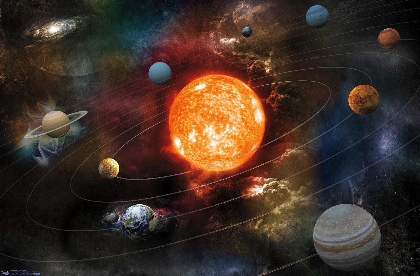 Orbiting Solar System Wall Poster, 34L" x 22.4W", Premium Unframed Version