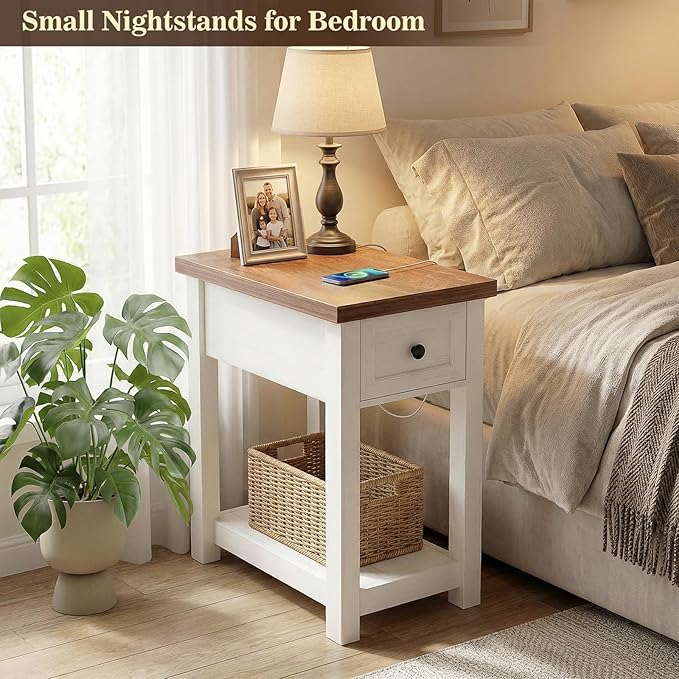 Narrow End Table with Charging Station