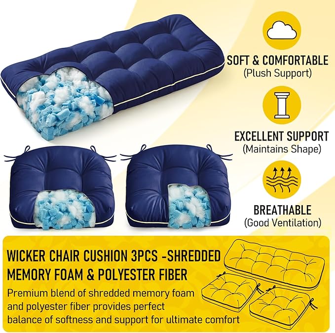 1 MIDDLE ONE Wicker Chair Cushions 3 Pieces Set