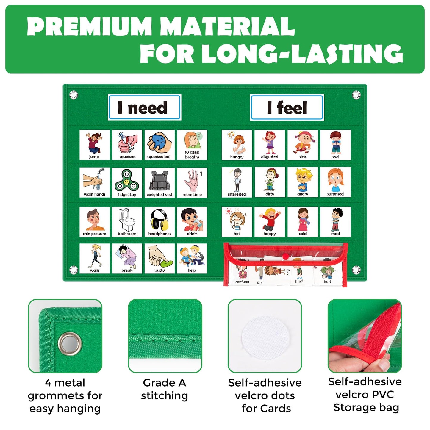 KIKIGOAL Feelings Chart For Preschool Teacher Supplies, Social Emotional Learning Pocket Chart, Autism Visual Behavior Management, Daycare Essentials, Calm Down Corner Classroom Supplies