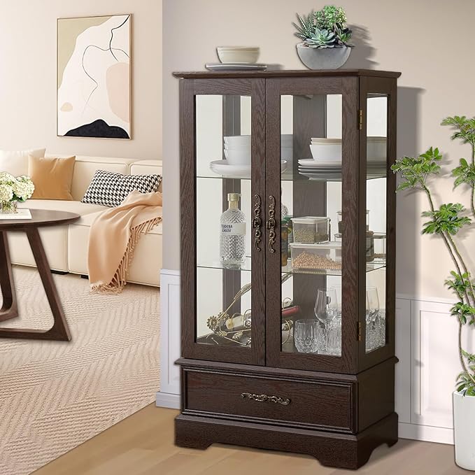 Lighted Glass Cabinet, Curio Display Cabinet