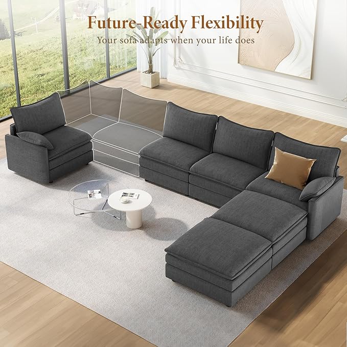 Vesgantti 142" U Shaped Sectional Couch, Comfy Cloud Modular Sectional Sofa