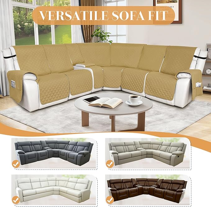HDCAXKJ Reclining Sectional Couch Covers L Shape Recliner Sofa Middle Console