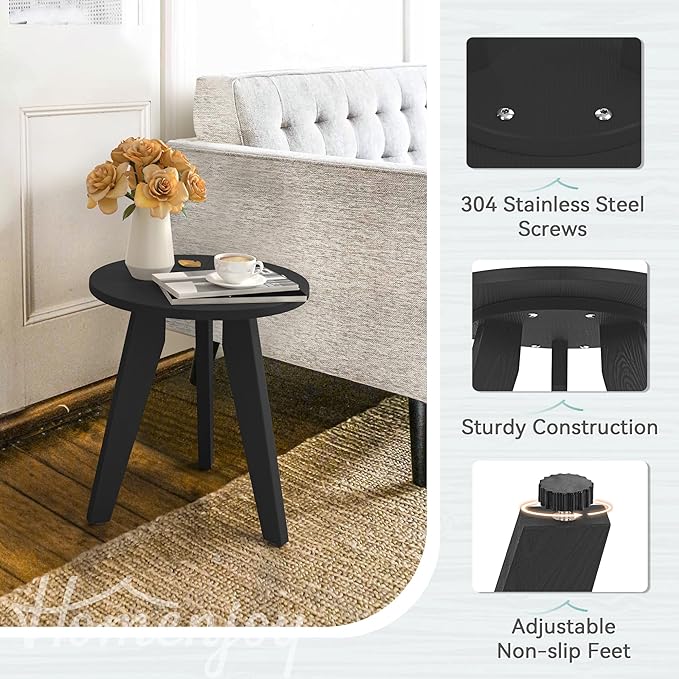 HDPS Outdoor Side Table Set of 2, Small Round Side Table Weather-Resistant