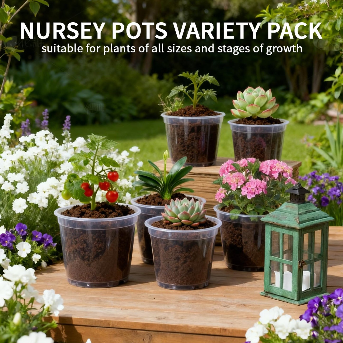 Plgardpo Clear Nursery Pots, 4/5/6 Inch Transparent Plastic Plant Pots with Drainage Holes, Variety Pack Seed Starting Pots, Clear Flower Pots for Indoor Outdoor Plants, 24 Packs