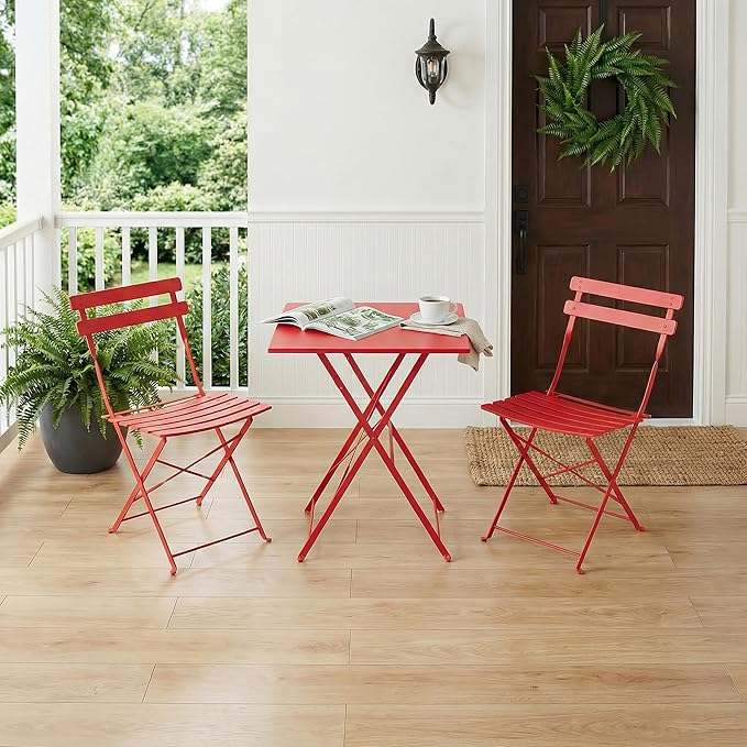 GarveeLife 3 Piece Patio Bistro Set, Folding Patio Bistro Table and Chairs Set