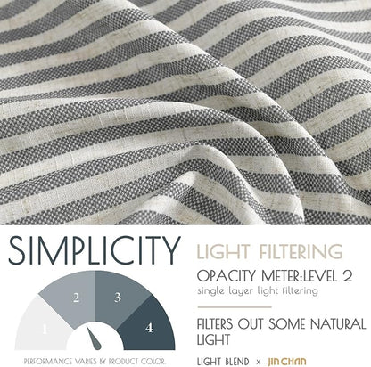 JINCHAN Tie Top Linen Kitchen Curtains 24 Inch Striped Tier Curtains Farmhouse Modern Cafe Style Small Window Treatments Airy Light Filtering Rod Pocket for Living Room Bathroom 2 Panels Charcoal Grey