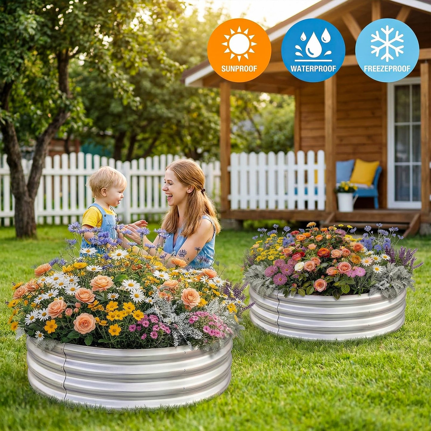Land Guard 2 Pack 2×2×1ft Galvanized Raised Garden Bed, Planter Raised Garden Beds Outdoor, Round Clearance Raised Garden Beds for Gardening Vegetables……