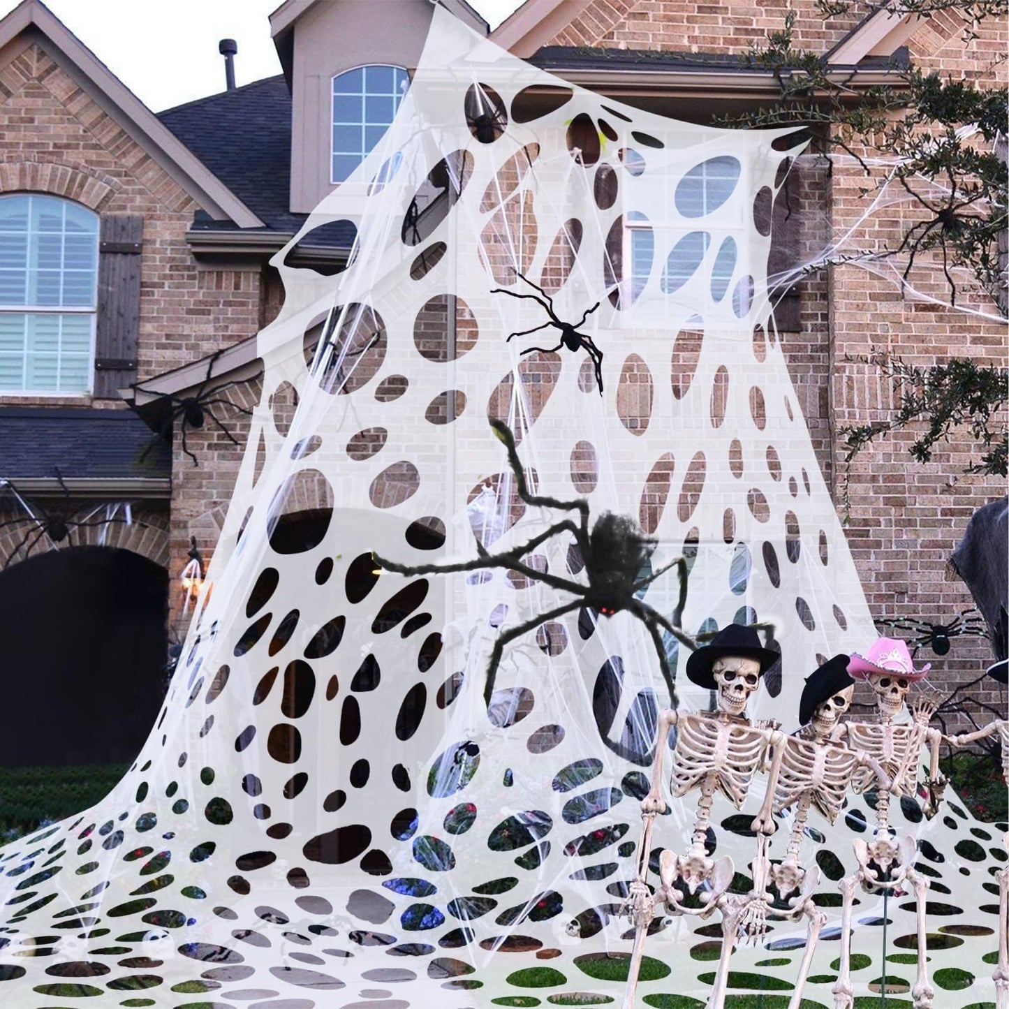 SelfTek 650 Sqft Giant SPI-der Web Halloween Decorations Outdoor, Beef Netting Stretchy SPI-ders Webbing, Cut-Your-Own Flexible Large Outdoor SPI-der Web Gauze S-piderwebs Cobwebs for Halloween Decor