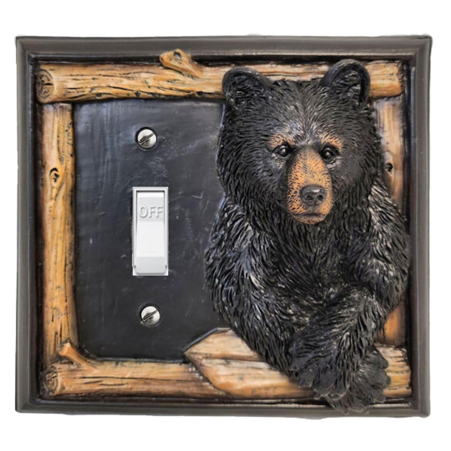 BestGiftEver Single Toggle Decorative Light Switch Cover Plate with Black Bear and Tree Branch Accents - Rustic Electrical Cover Plate for Lodge Cabin House Style Ideal for Wildlife and Nature Lovers
