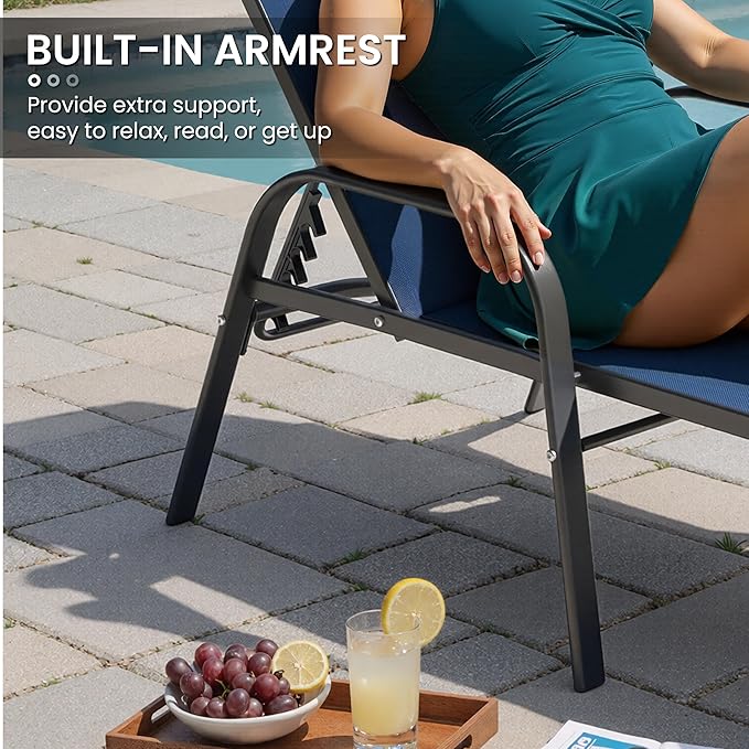 Crestlive Products Outdoor Chaise Lounge Chair, 5-Position Pool Lounge Chairs