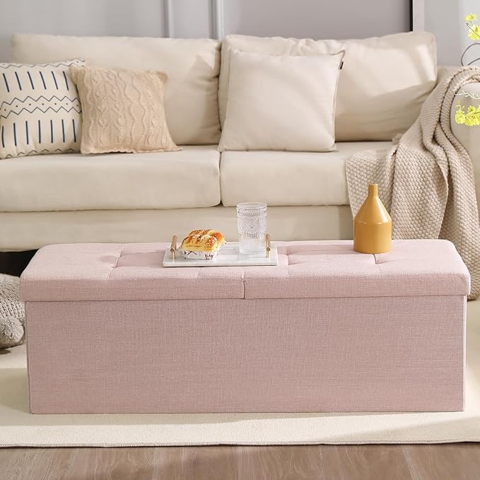 45.3 Inches Storage Ottoman Bench Foldable Seat Footrest Shoe Bench End of Bed