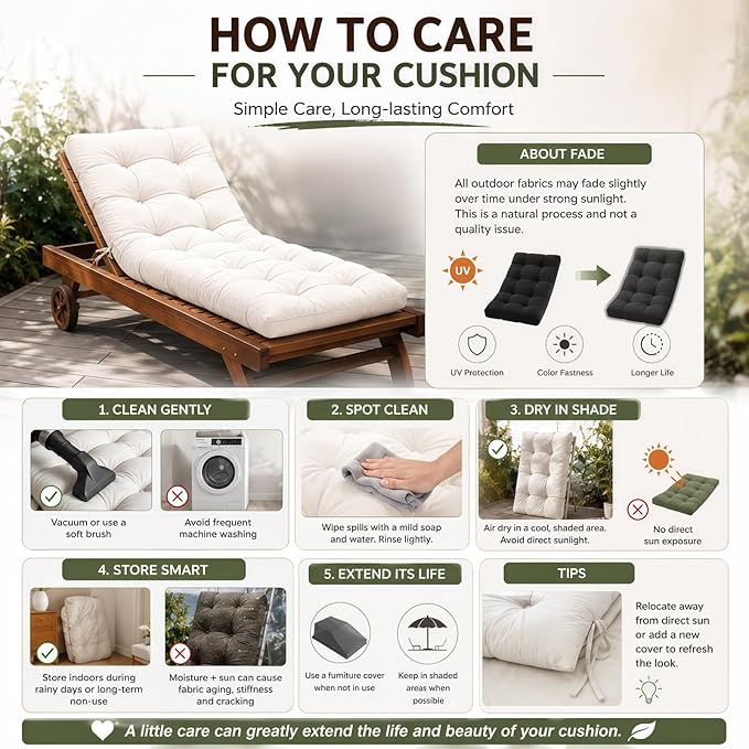 Chaise Lounge Cushion Outdoor, Waterproof Thick Patio Lounge Chair Cushion