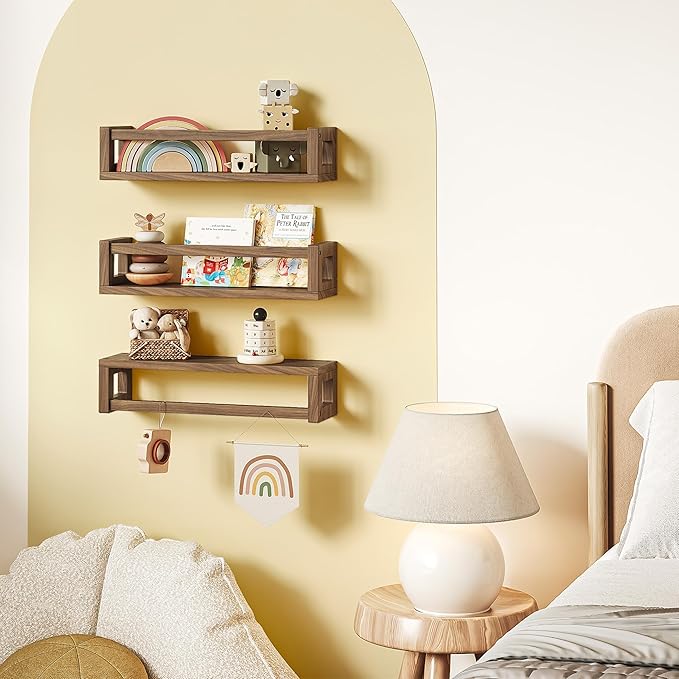TidyCorner Upgraded Thick Floating Shelves, Solid Wood Bookshelf