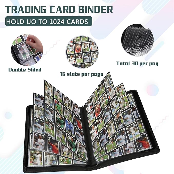 1024 Pocket Card Binder,16 Pocket Trading Card Binder，Side Loading Collectible Card Albums for MTG, for TCG Football, Sports, Game Cards Dark Green