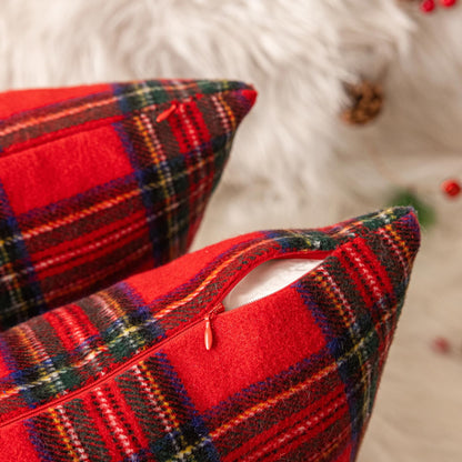 AQOTHES Christmas Plaid Throw Pillow Covers Set of 2 Scottish Tartan Winter Farmhouse Cushion Cover for Couch Sofa Bed Porch Home Holiday Decor Red 18 x 18 Inch