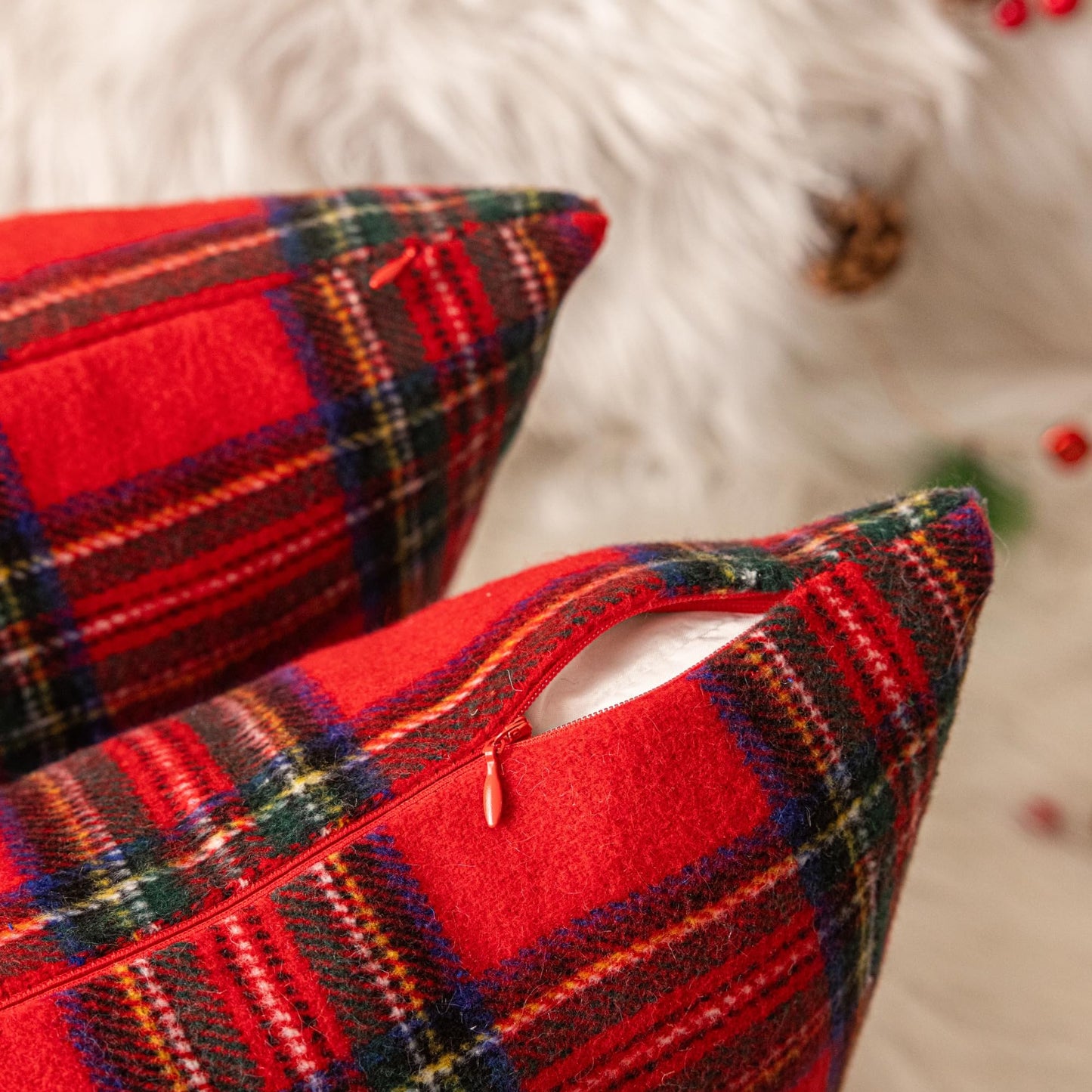 AQOTHES Christmas Plaid Throw Pillow Covers Set of 2 Scottish Tartan Winter Farmhouse Cushion Cover for Couch Sofa Bed Porch Home Holiday Decor Red 24 x 24 Inch