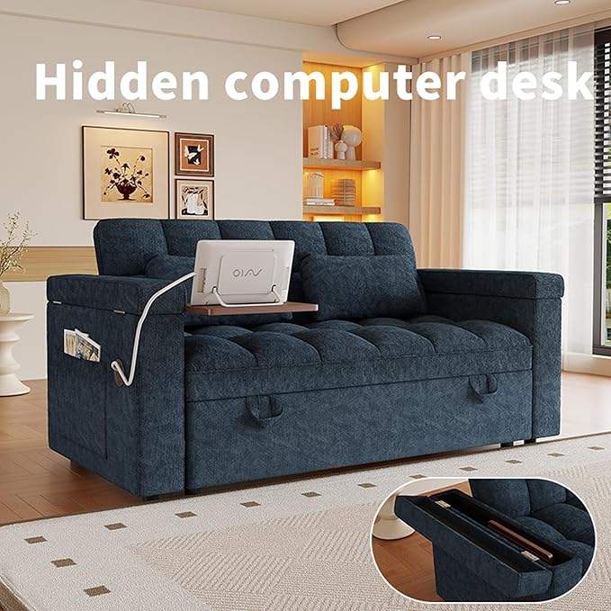 3 in 1 Convertible Sleeper Sofa, 65in Sleeper Couch