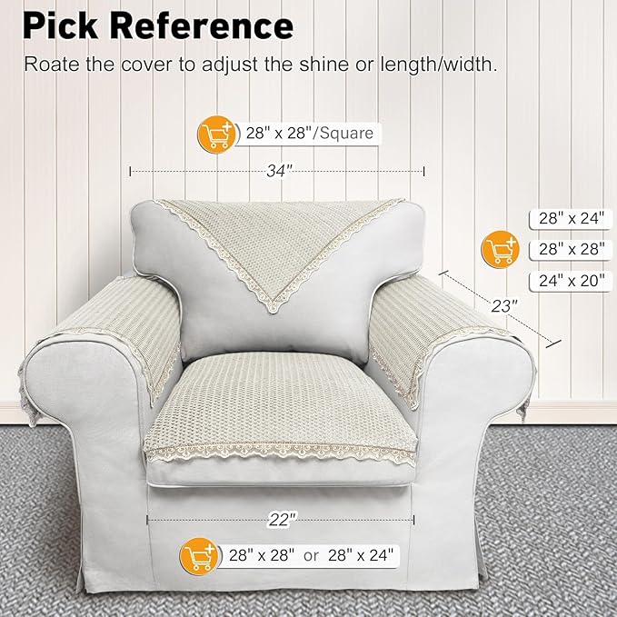Couch Arm Covers, Couch Covers, Non-Slip Lace Armrest Covers, Headrest/Backrest