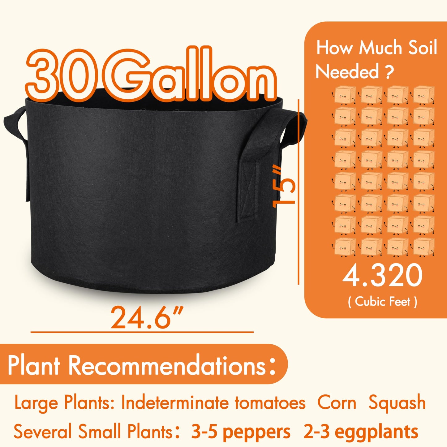 Gardzen 6-Pack 30 Gallon Grow Bags, Aeration Fabric Pots with Handles, Heavy Duty Cloth Pots for Plants