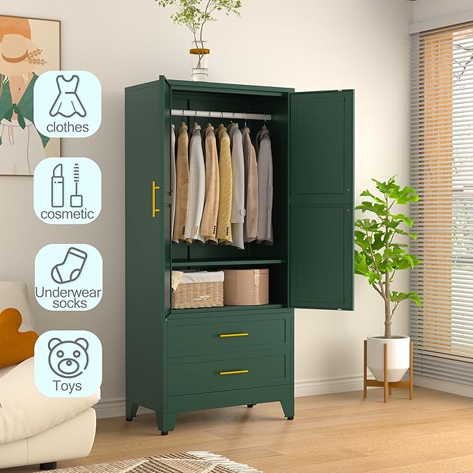 erosoei Metal Armoire Wardrobe Closet, 71 "Metal Clothing Storage Cabinet