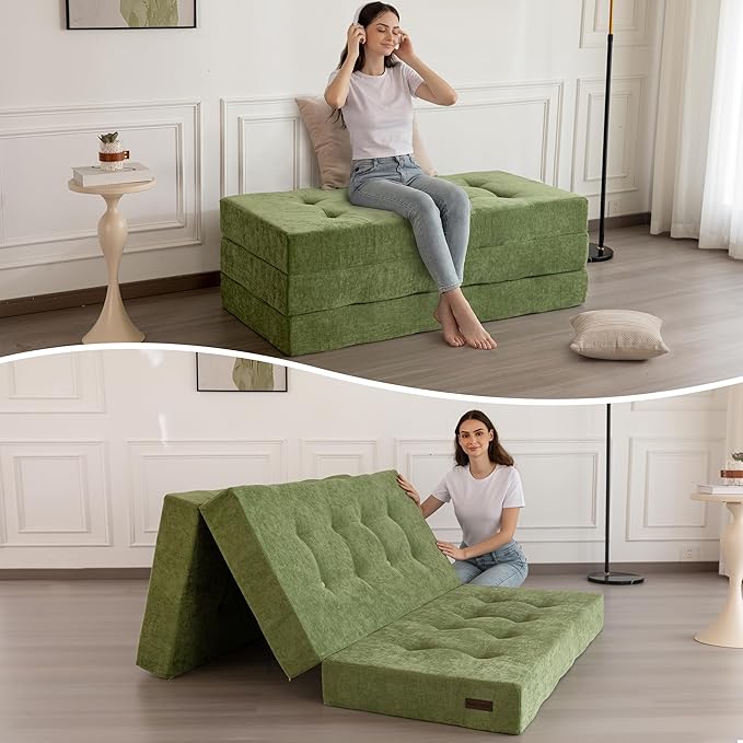 MAXYOYO 6" Folding Sofa Bed for Floor, Tufted Tri-Fold Floor Mattress